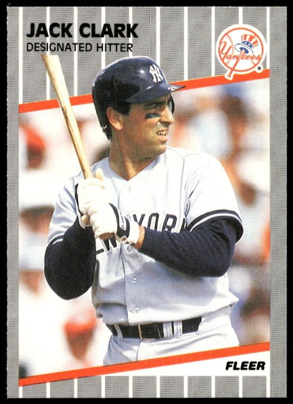 1989 Fleer Jack Clark baseball card, St. Louis Cardinals, card #252, player action shot.