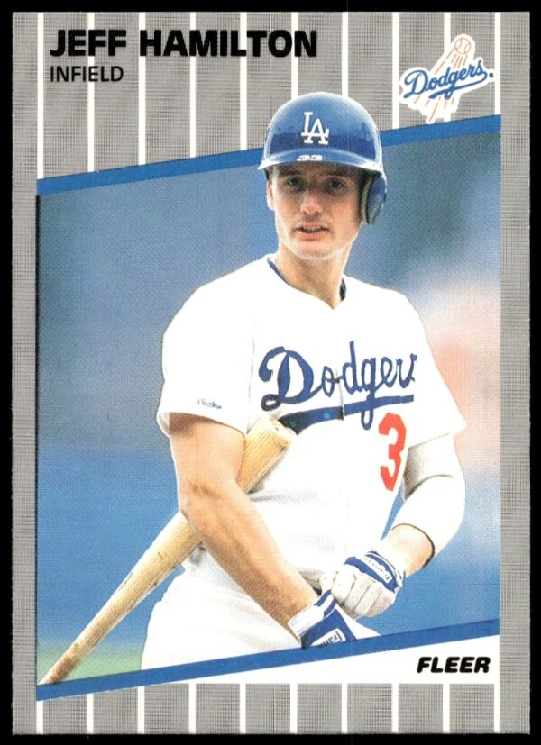 1989 Fleer Jeff Hamilton card: Dodgers uniform, baseball nostalgia.