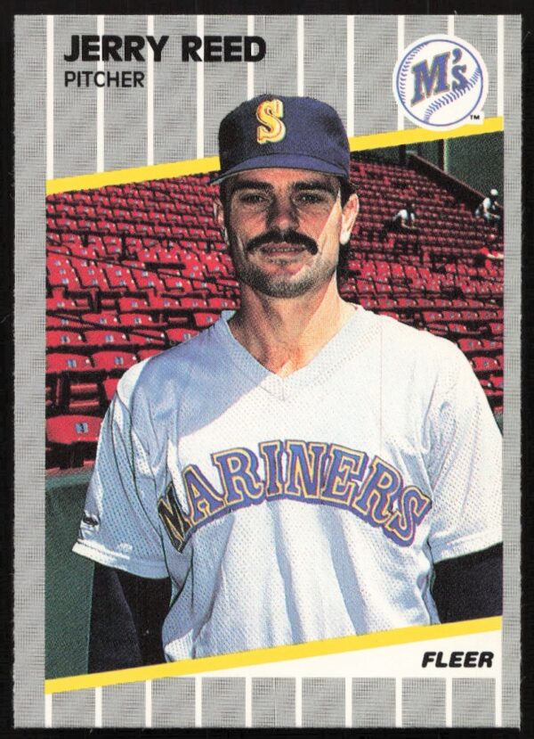 1989 Fleer Baseball Card of Jerry Reed, Seattle Mariners Pitcher, Card #557 (Front View).