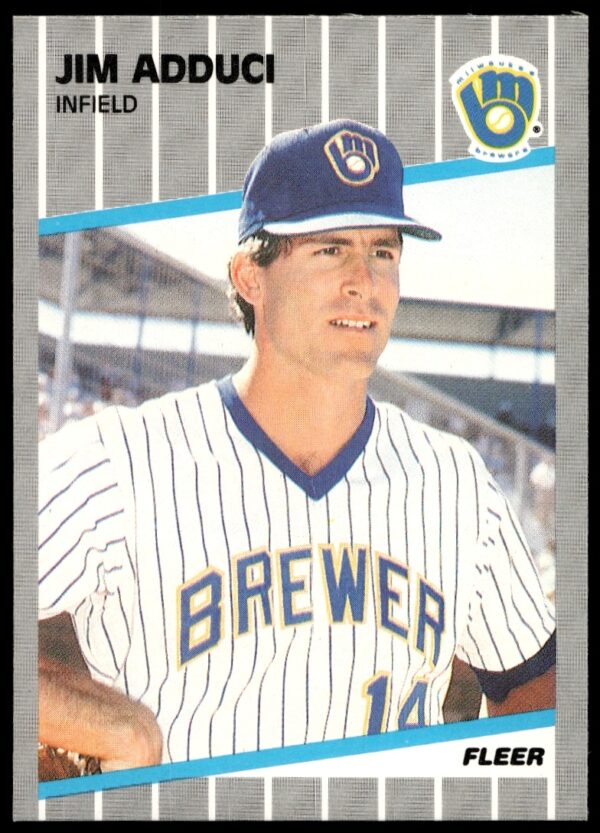Jim Adduci 1989 Fleer card in White Sox uniform, iconic 80s baseball nostalgia.