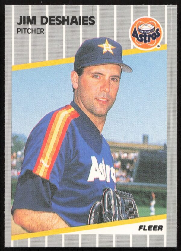 1989 Fleer baseball card showing Jim Deshaies pitching for the Houston Astros.