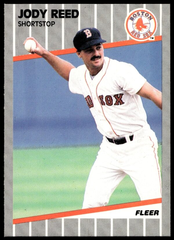 1989 Fleer Jody Reed baseball card, Boston Red Sox, in-action vintage MLB collectible.