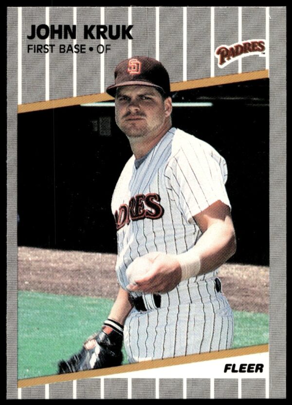 1989 Fleer John Kruk baseball card showing iconic power stance and vintage late-80s design.