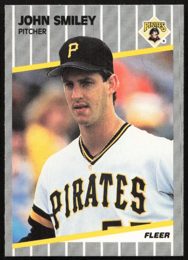 Front view of 1989 John Smiley Fleer #221 baseball card, Pittsburgh Pirates pitcher.