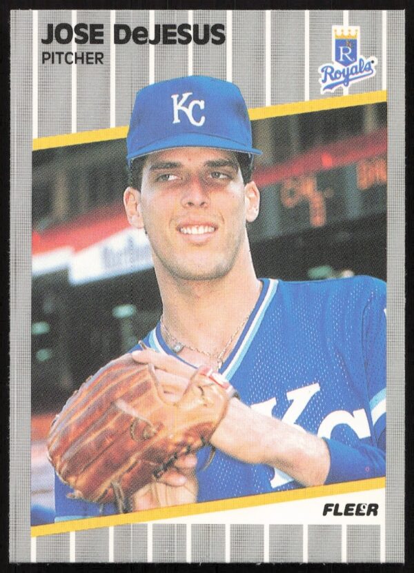 1989 Fleer Jose DeJesus Phillies baseball card #280 featuring pitcher in action.