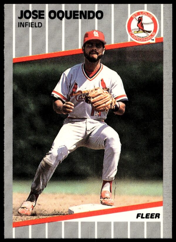 Jose Oquendo 1989 Fleer baseball card, St. Louis Cardinals, action shot, #459.