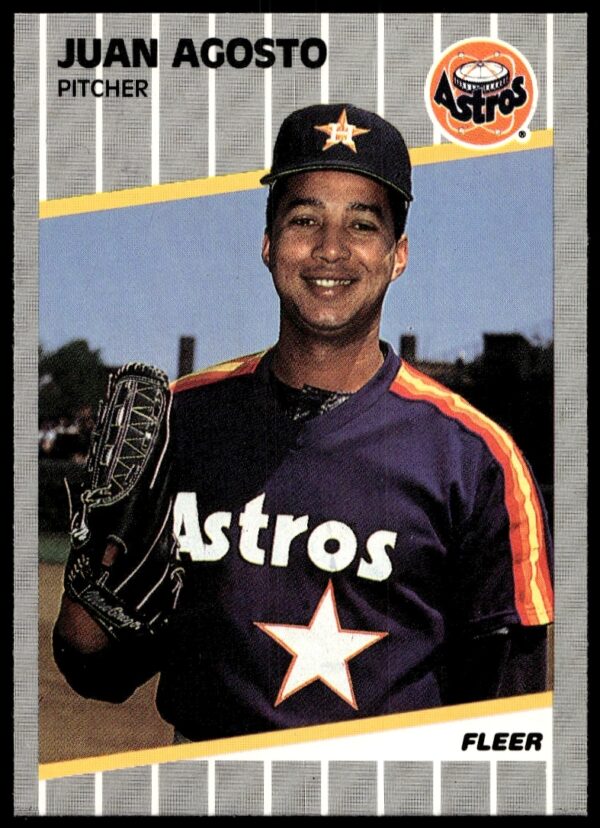 1989 Fleer Juan Agosto Houston Astros pitcher card, No. 348, vibrant design, classic collectible.