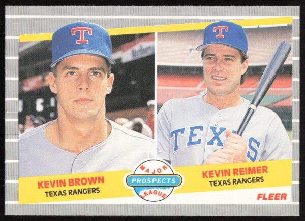 1989 Fleer rookie card featuring Kevin Brown and Kevin Reimer, debut MLB players.
