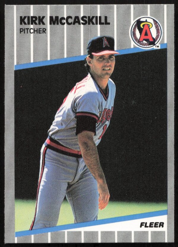 Kirk McCaskill 1989 Fleer baseball card, California Angels pitcher, action pose.