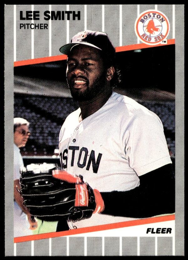 1989 Fleer Lee Smith baseball card #99 with action shot and player stats.