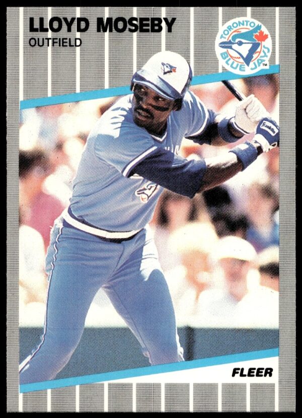 1989 Fleer Lloyd Moseby Toronto Blue Jays baseball card, vintage collectible, card number 241.