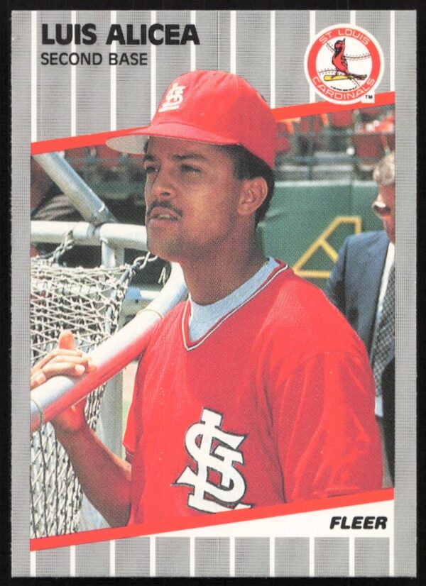 Luis Alicea 1989 Fleer Cardinals Baseball Card #443 Front - Action Pose