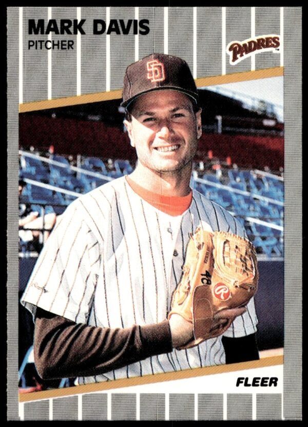 1989 Fleer Mark Davis baseball card featuring San Diego Padres pitcher in action.