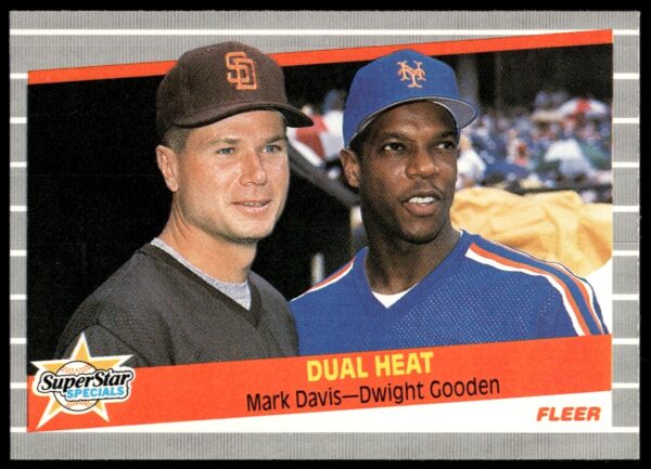 1989 Fleer baseball card with Mark Davis and Dwight Gooden showcasing late 80s MLB stars.