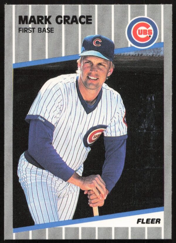 1989 Fleer Mark Grace Baseball Card #426, Chicago Cubs First Baseman Portrait.