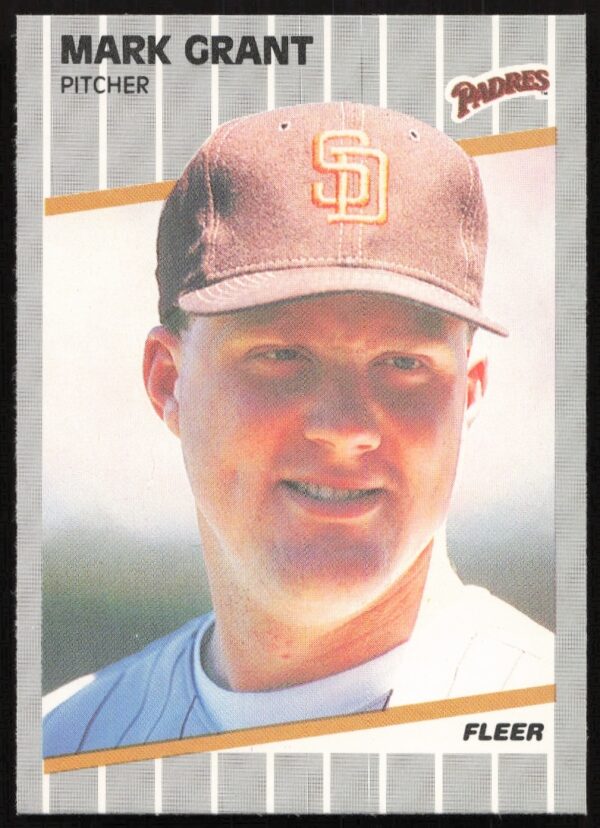 1989 Fleer #304 Mark Grant baseball card, San Diego Padres pitcher in action.