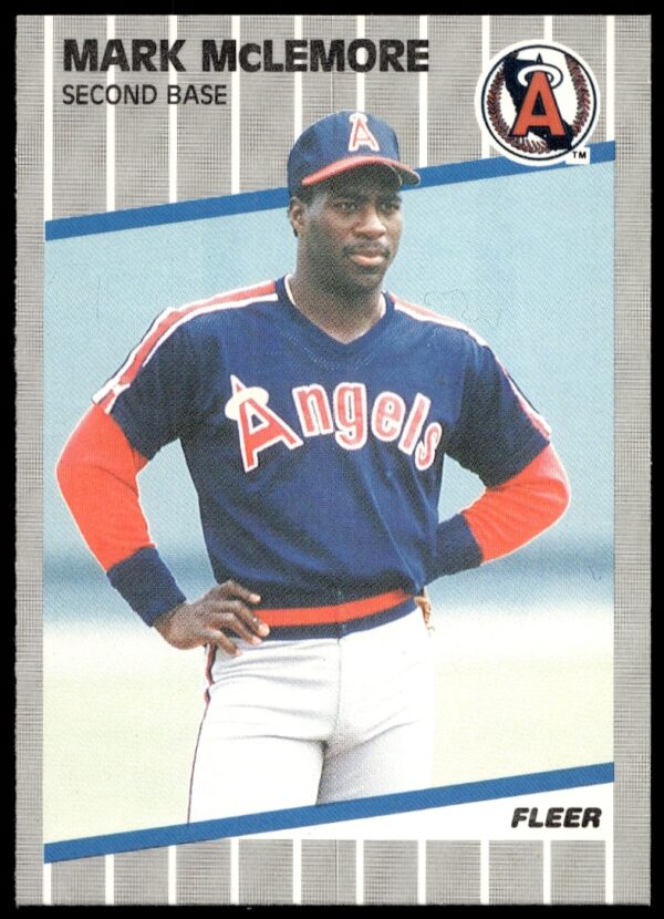 1989 Fleer Mark McLemore Texas Rangers baseball card, showcasing focused athlete in uniform.