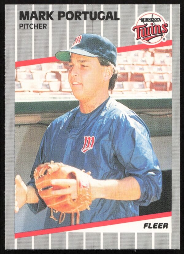 1989 Fleer Mark Portugal baseball card #123, capturing his intense pitching stance.