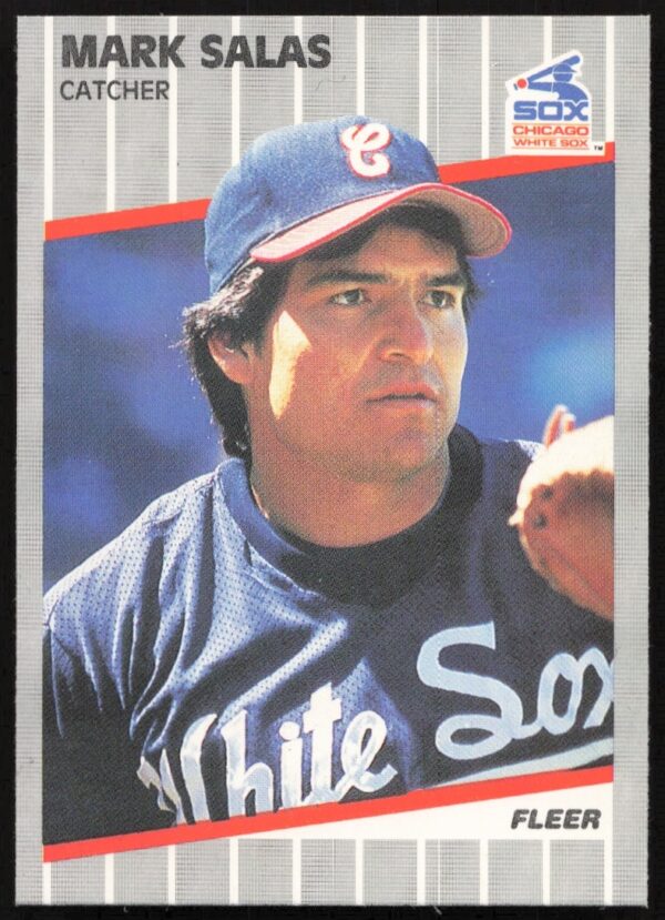 Front view of 1989 Fleer #511 baseball card featuring catcher Mark Salas.