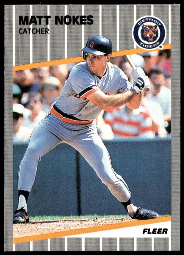 1989 Fleer Matt Nokes baseball card with classic design and nostalgic appeal.