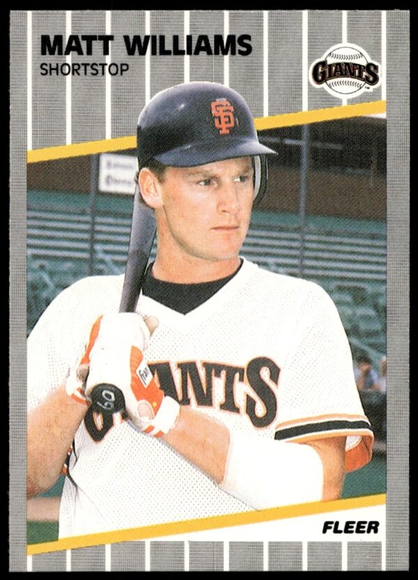 1989 Fleer baseball card of Matt Williams, San Francisco Giants, #346, in action.