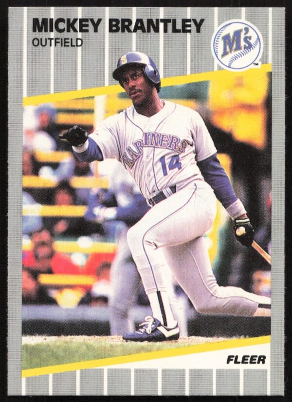 1989 Fleer Mickey Brantley Baseball Card #541, Seattle Mariners, Batting Stance.