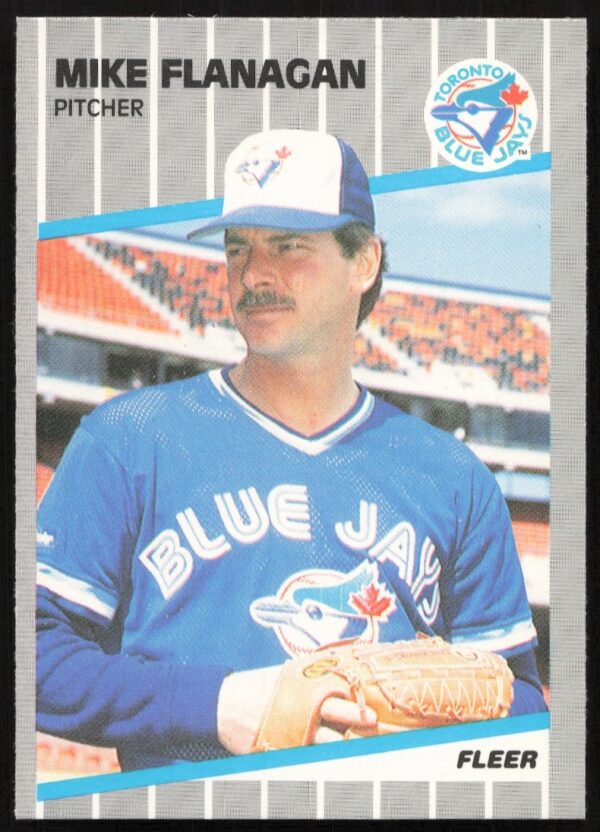 Front image of 1989 Fleer Baseball Card #233 featuring Mike Flanagan in uniform.