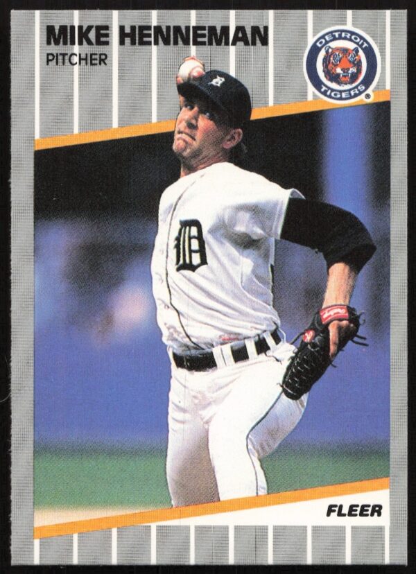 Mike Henneman 1989 Fleer card #134 featuring Detroit Tigers pitcher.