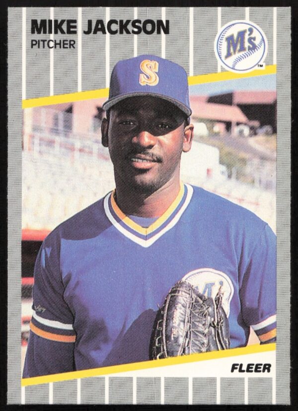 Mike Jackson 1989 Fleer baseball card #550, San Francisco Giants pitcher in action.