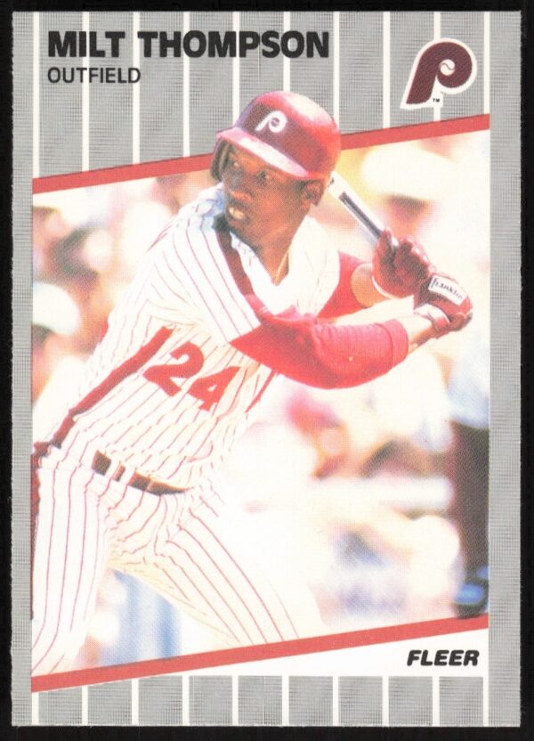1989 Fleer Milt Thompson #584, Philadelphia Phillies, action pose, baseball card, nostalgia.