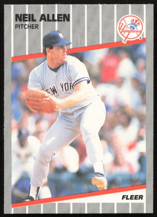 Neil Allen 1989 Fleer Baseball Card #250 Front Image, Pitching Pose.