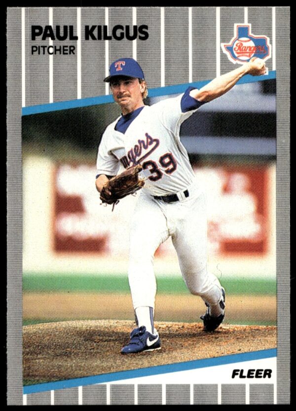 1989 Fleer Paul Kilgus baseball card, Texas Rangers pitcher, card 525, classic 80s design.