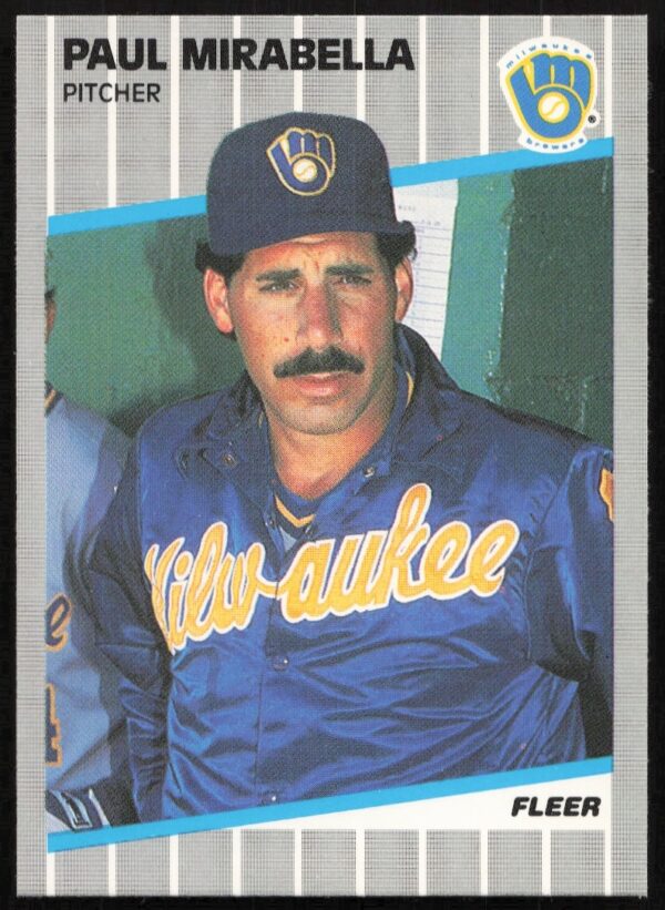 Paul Mirabella 1989 Fleer baseball card front, #192, featuring him in uniform with determined expression.