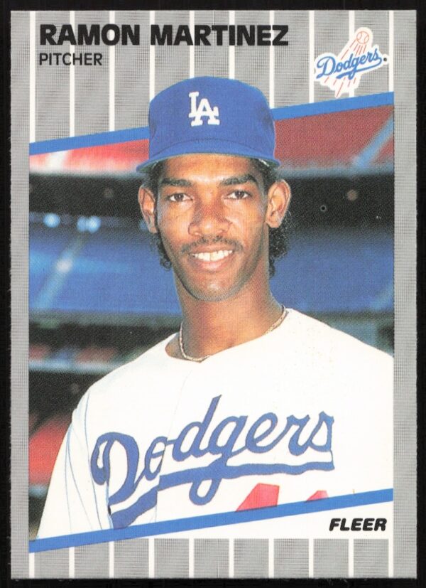 1989 Fleer Ramon Martinez baseball card showing Dodgers pitcher in action, card #67.