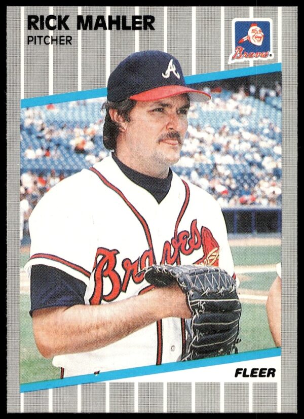 1989 Fleer card of Braves Rick Mahler pitching, card #595, highlighting his 1989 MLB season.
