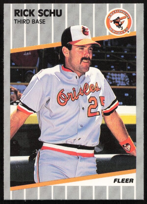 Rick Schu 1989 Fleer Baseball Card #619 featuring player stats and team logo.
