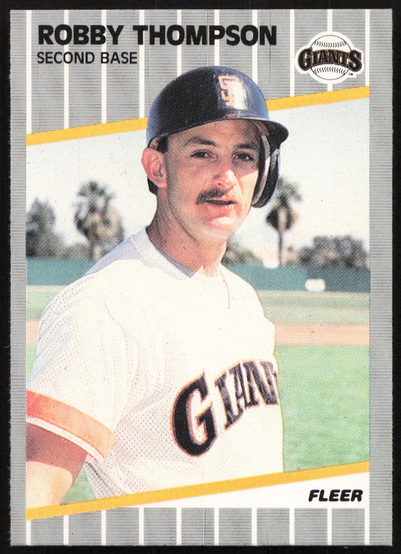 1989 Fleer #344 Robby Thompson in Giants uniform, vintage baseball card front.