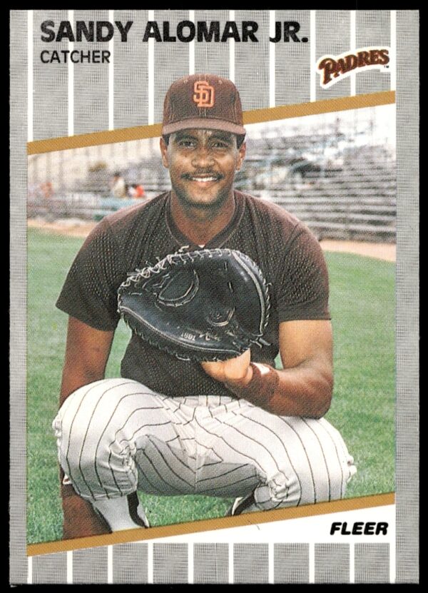 Sandy Alomar Jr. 1989 Fleer baseball card, Cleveland Indians jersey, collectible for fans.