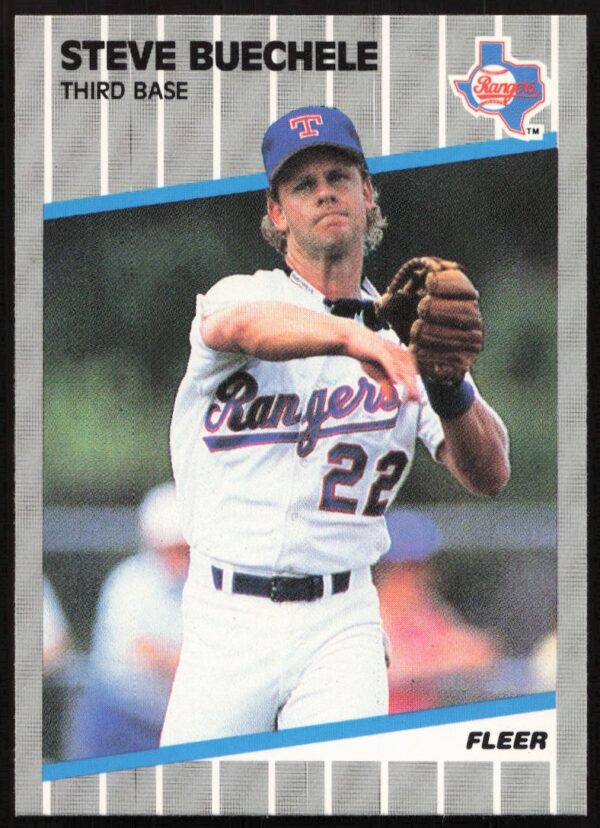 Steve Buechele 1989 Fleer Card #515, Texas Rangers, vibrant colors, baseball career snapshot.