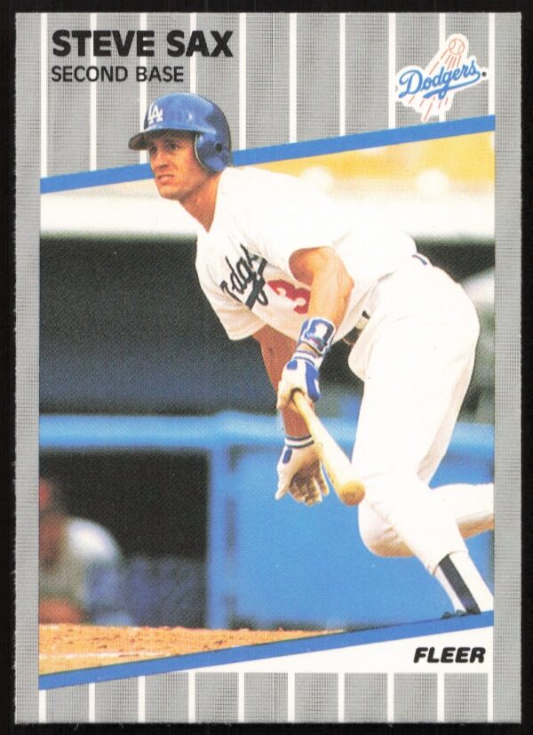 1989 Fleer Steve Sax #70 baseball card, Dodgers, classic 80s design.