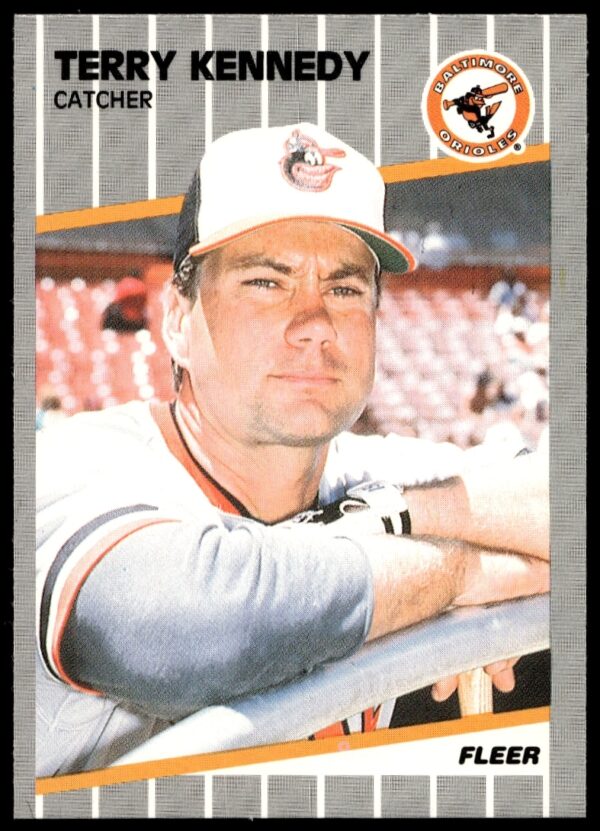 Terry Kennedy 1989 Fleer baseball card, showcasing dynamic action and focused expression.