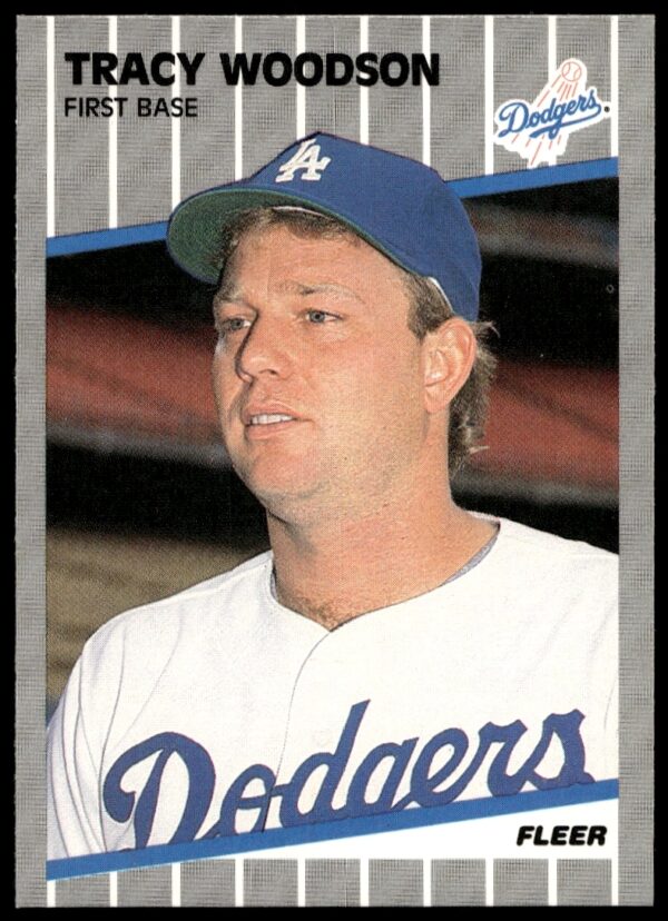 1989 Fleer Tracy Woodson Baseball Card, Los Angeles Dodgers player, iconic sports memorabilia collectible.