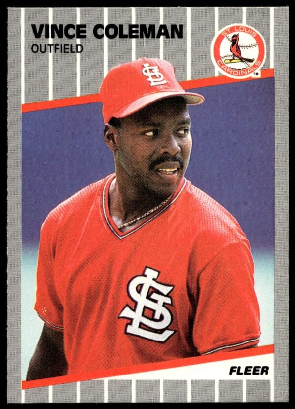 1989 Fleer Vince Coleman Baseball Card #445, St. Louis Cardinals, MLB collectible.