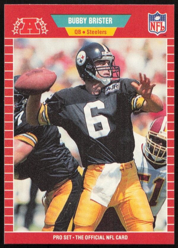 1989 Pro Set Bubby Brister football card #343, showcasing the Steelers quarterback in action.