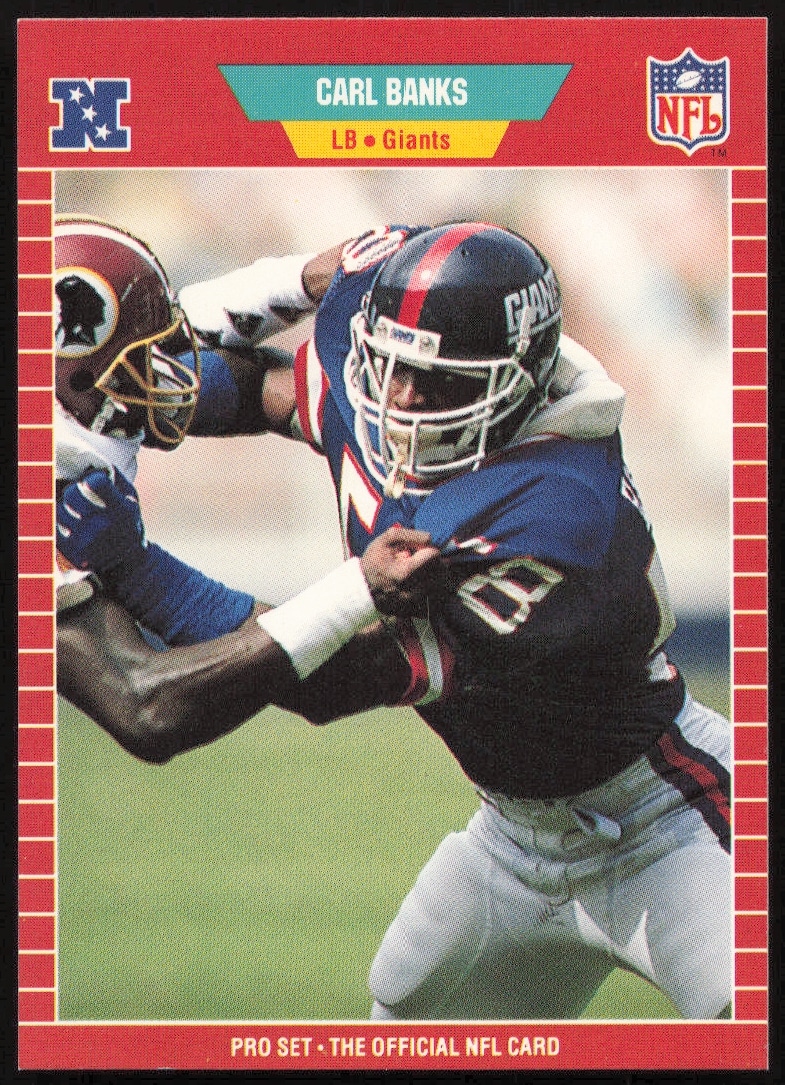 1989 Pro Set Football Card #280 featuring Carl Banks, New York Giants linebacker in action.