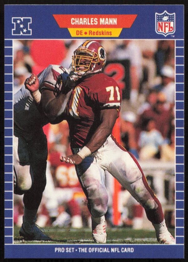 Front of 1989 Pro Set Charles Mann Football Card #429, showcasing his defensive action.