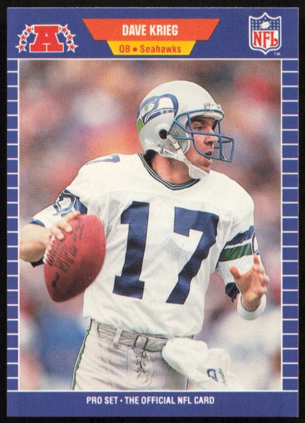 Dave Krieg 1989 Pro Set Football Card #395 in game action pose.