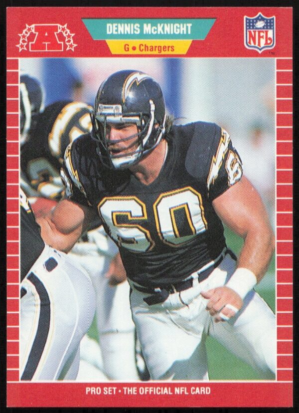 Dennis McKnight 1989 Pro Set Card #360, San Diego Chargers uniform.