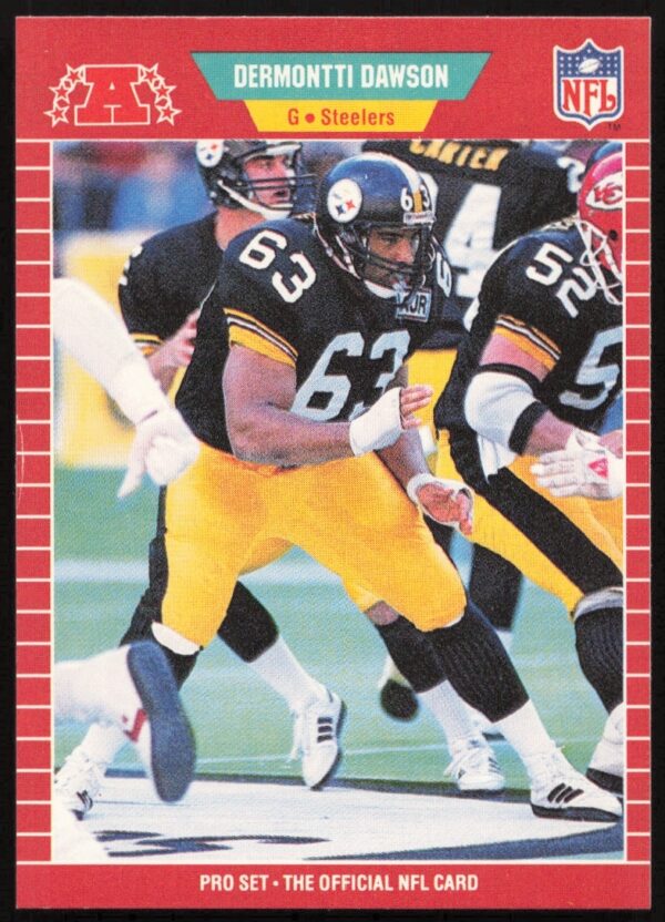 1989 Pro Set Dermontti Dawson NFL Card #344 in action.