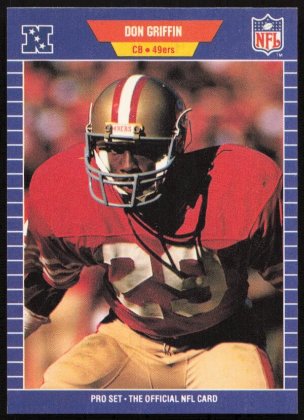 1989 Pro Set Don Griffin football card, San Francisco 49ers, #377, front view.